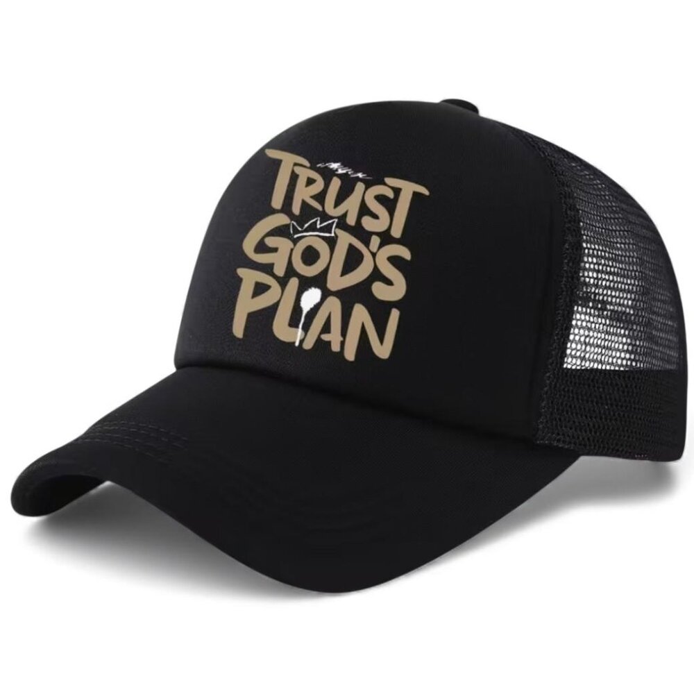 NEW - "Trust God's Plan" Black with White Graphic, Adjustable BLACK mesh Hat - Picture 3 of 5